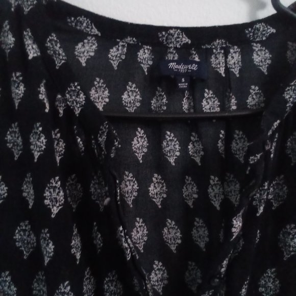 Madewell Getaway Romper Cotton Black Boho Printed Button Front Tie Waist S - Picture 8 of 9